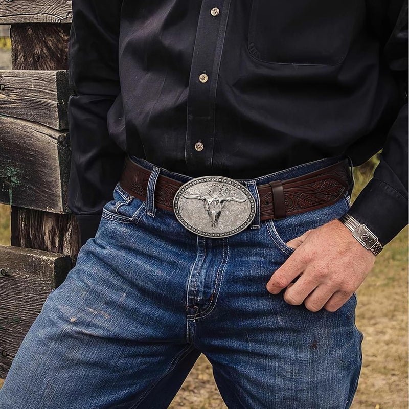 Sansths Cowboy Belt Buckle, Western Belt Buckles for Men Women Texas Bull Rodeo Cowgirl Belt Buckle - Image 4